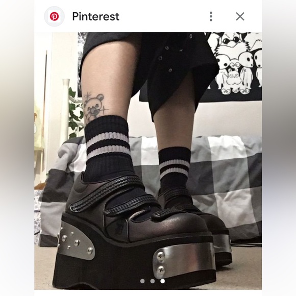 Black Platform Shoes with Silver Accents by Sugarpunk Goth Rock Punk Size 9 - Picture 12 of 17